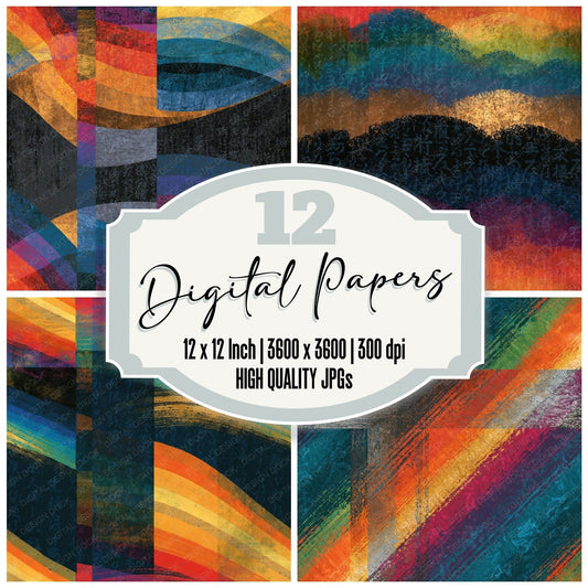 Maximalist Rainbow Grey Abstract Seamless Digital Paper Pack (DDD017480)