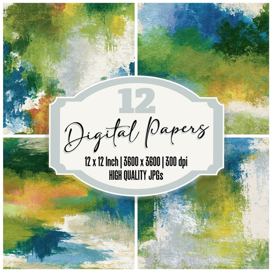 Impressionist Rainbow Olive Chartreuse Abstract Digital Paper Pack (DDD017487)