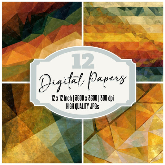 Low Poly Rainbow Amber Sage Abstract Digital Paper Pack (DDD017490)
