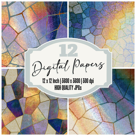 Mosaic Rainbow Pearl Lilac Abstract Digital Paper Pack (DDD017492)