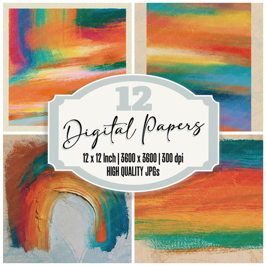 Oil Pastel Rainbow Papaya Jade Abstract Digital Paper Pack (DDD017493)
