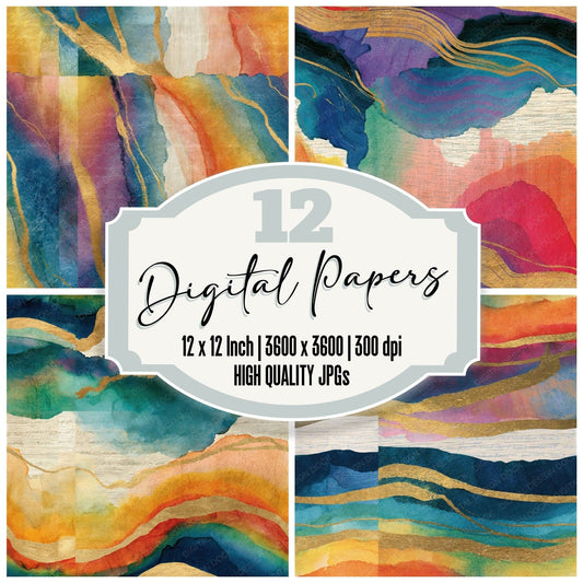 Sumi-e Rainbow Blush Bone Abstract Seamless Digital Paper Pack (DDD017500)