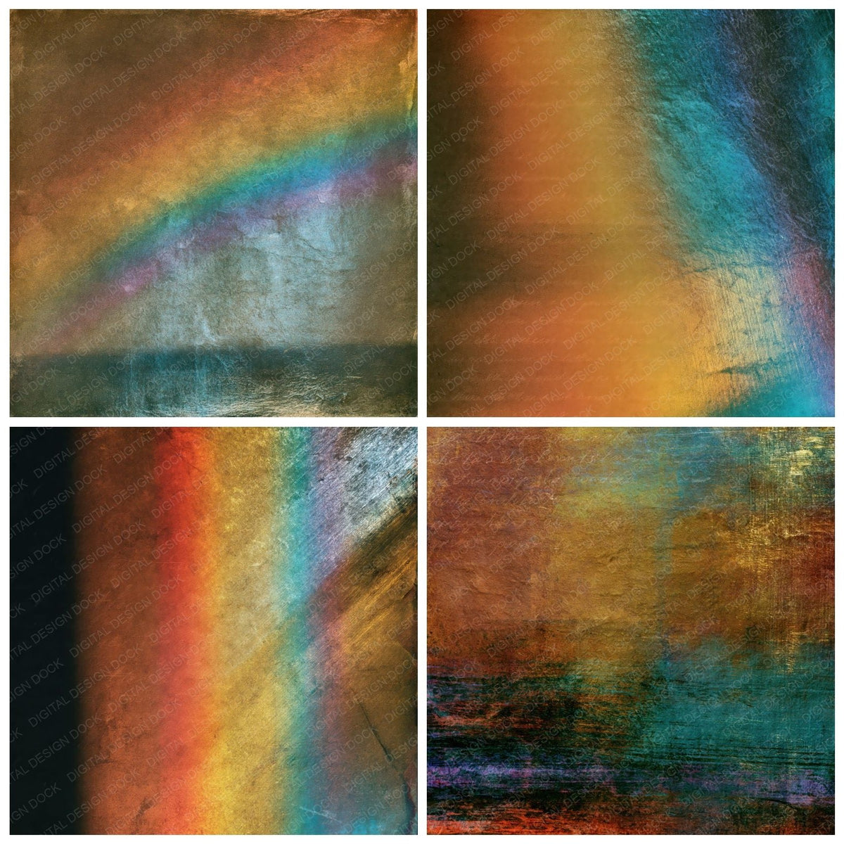 Tintype Rainbow Rust Turquoise Abstract Digital Paper Pack (DDD017502)