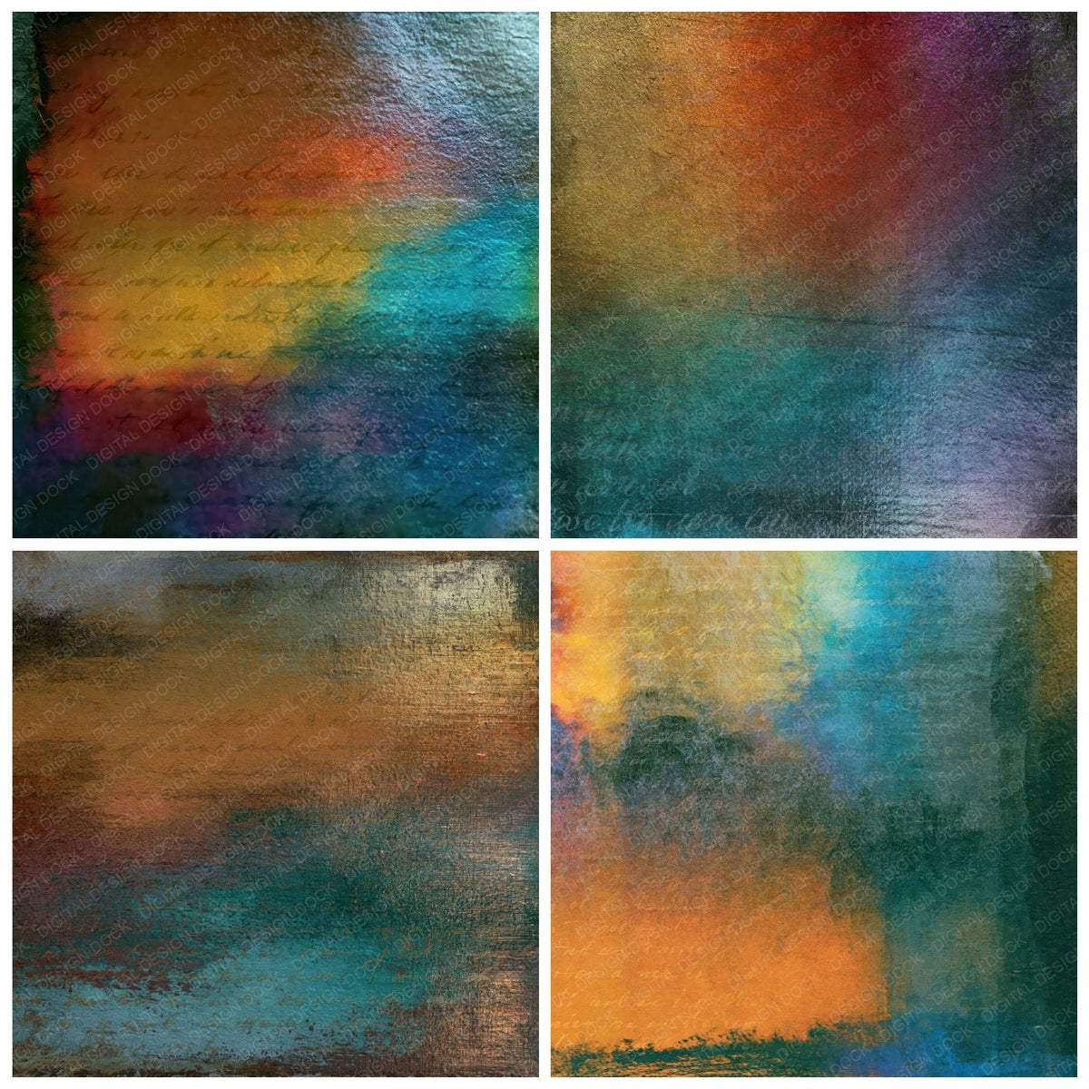 Tintype Rainbow Rust Turquoise Abstract Digital Paper Pack (DDD017502)