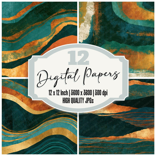 Vintage Rainbow Jade Copper Abstract Digital Paper Pack (DDD017503)