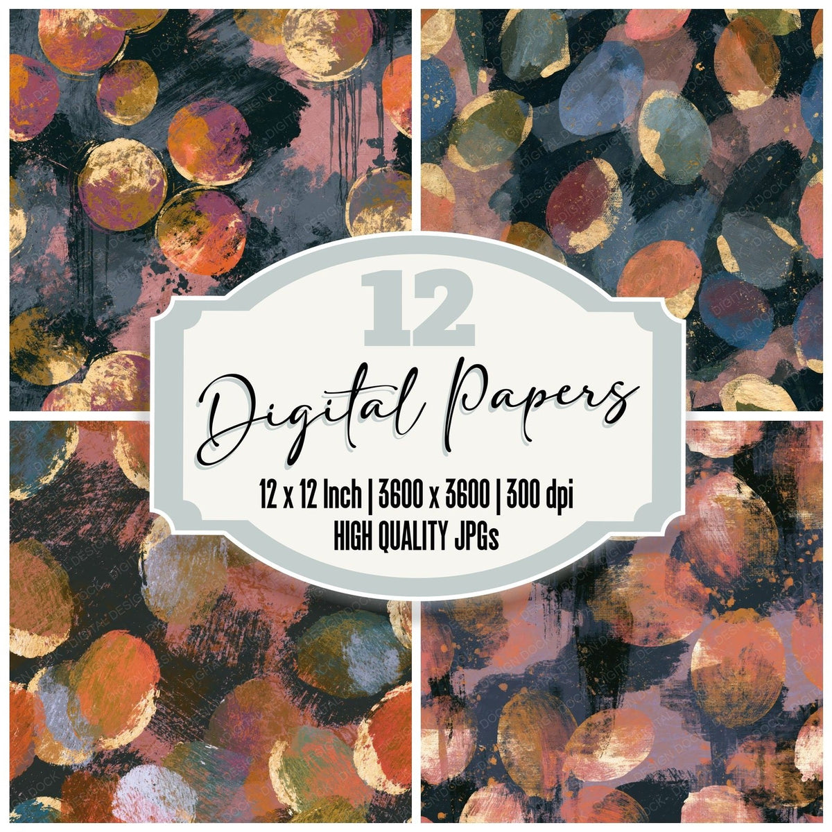 Abstract Expressionist Rainbow Kumquats Digital Paper Pack (DDD017506)