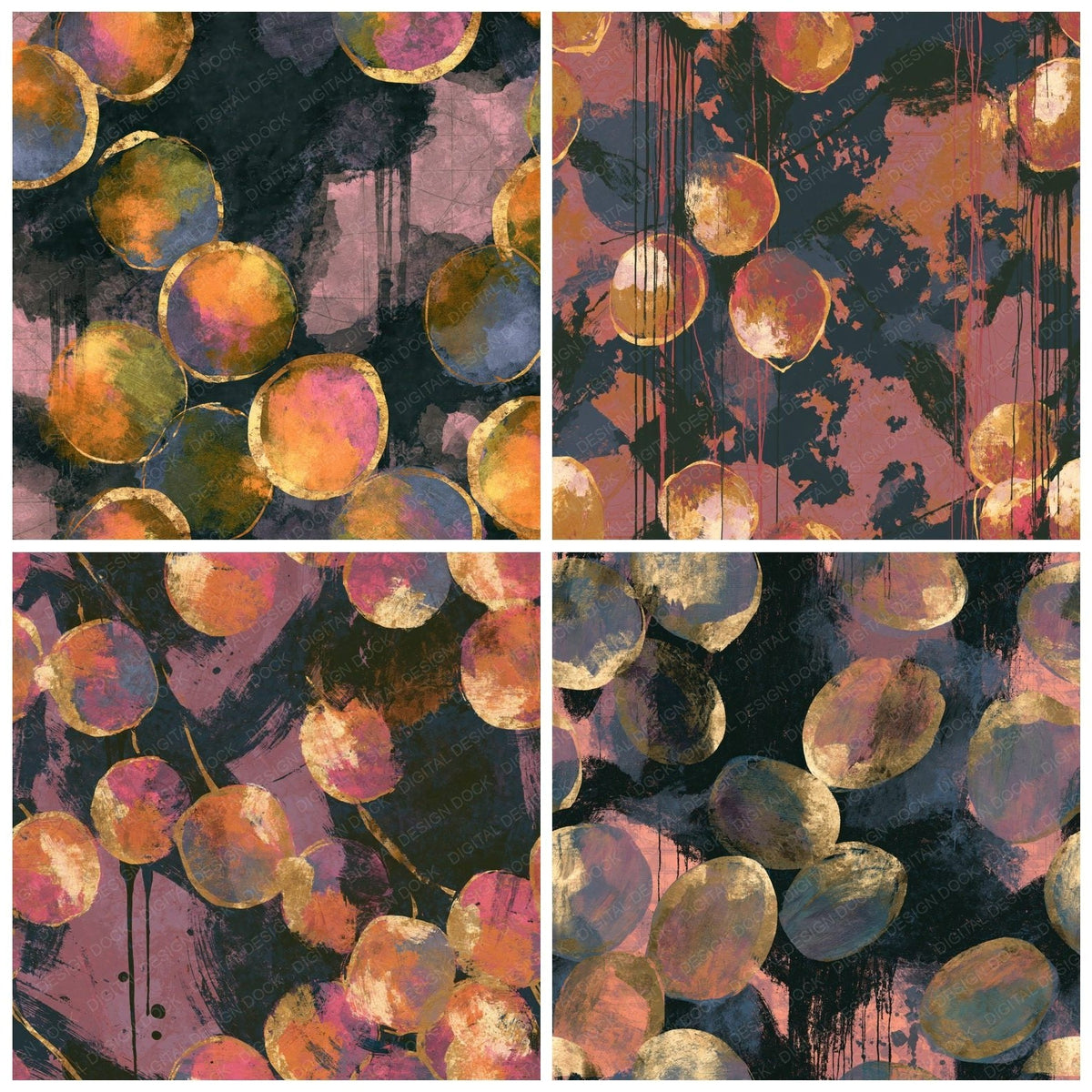 Abstract Expressionist Rainbow Kumquats Digital Paper Pack (DDD017506)