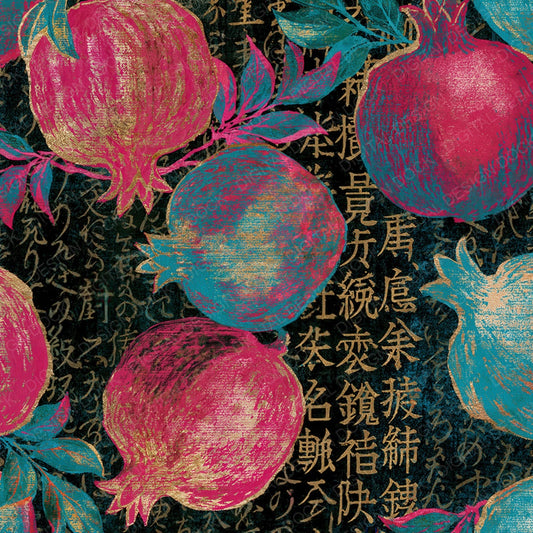 Single Belle poque Rainbow Pomegranates Pink Cyan digital paper shown full size