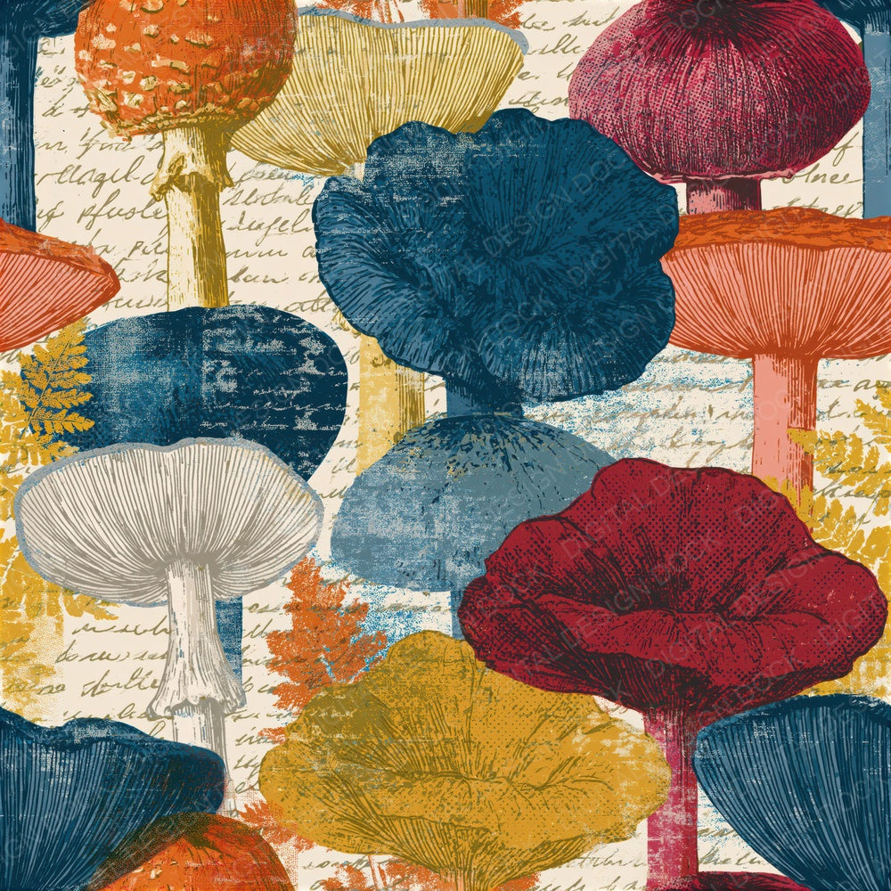 Comic Book Rainbow Fungi Ivory Seamless Digital Paper Pack (DDD017513)