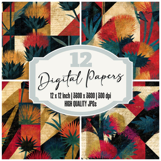 Constructivist Rainbow Thistle Seamless digital paper pack cover showing four of the 12 papers