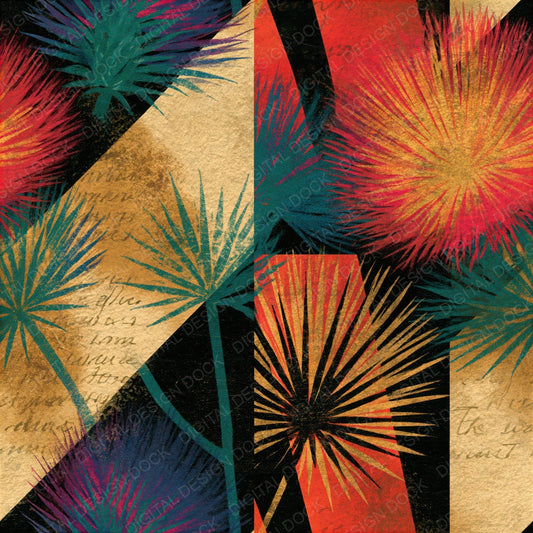 Single Constructivist Rainbow Thistle Seamless digital paper shown full size