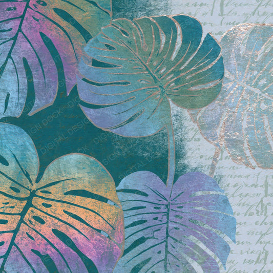 Single Drypoint Rainbow Monstera Pearl digital paper shown full size