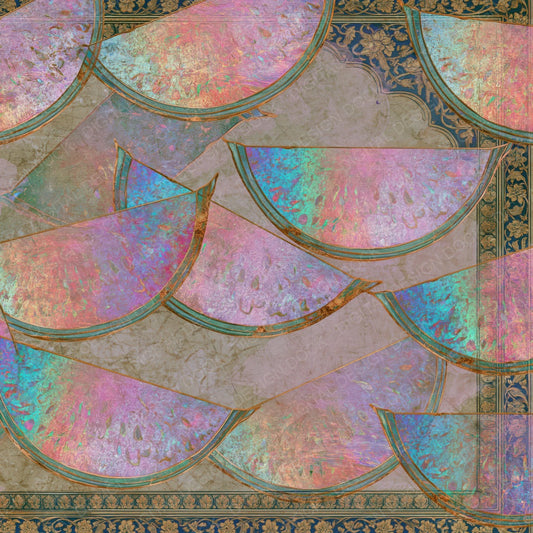 Single Mughal Rainbow Watermelon Rose Lilac digital paper shown full size