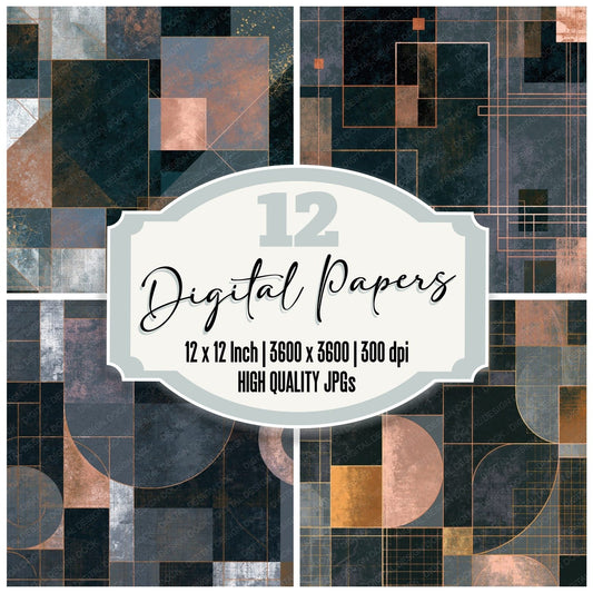 Edwardian Bauhaus Geometric Slate Pewter Digital Paper Pack (DDD017571)