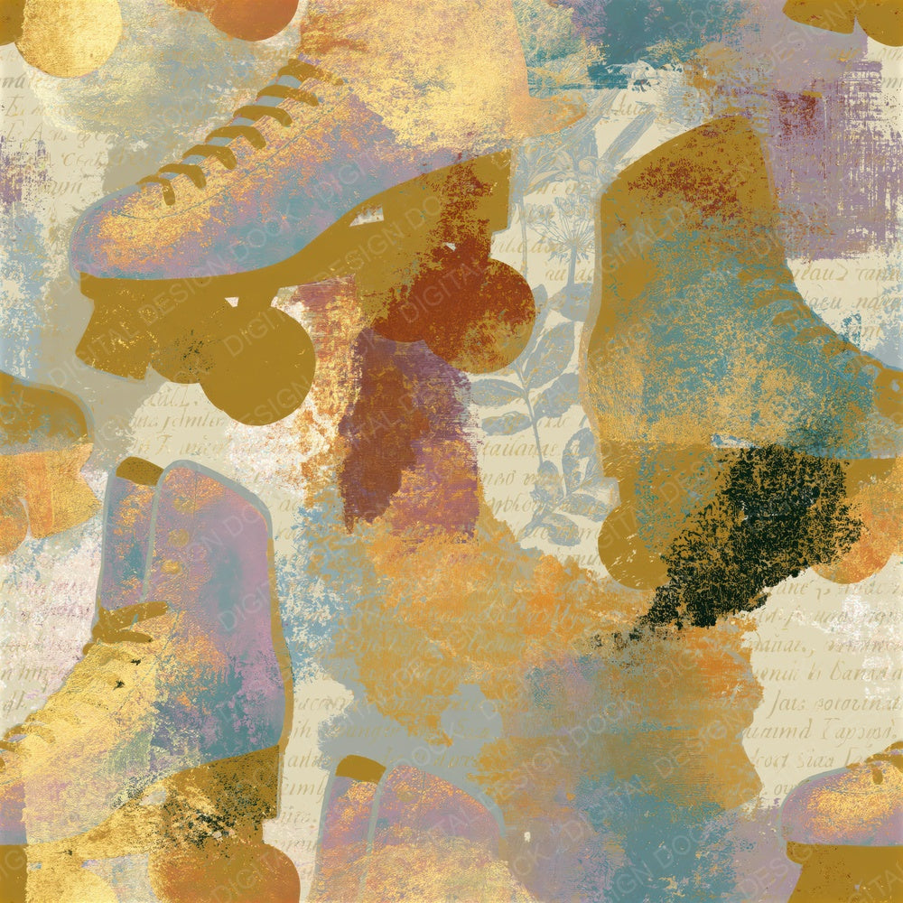 Magic Realism Roller Skates Gold Pearl Seamless Digital Paper Pack (DDD017579)