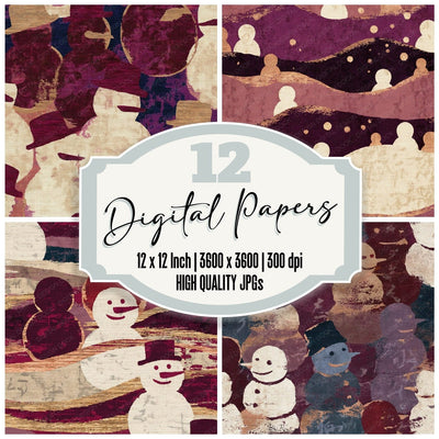 Embroidery Snowmen Port Warm Milk digital paper pack cover showing four of the 12 papers