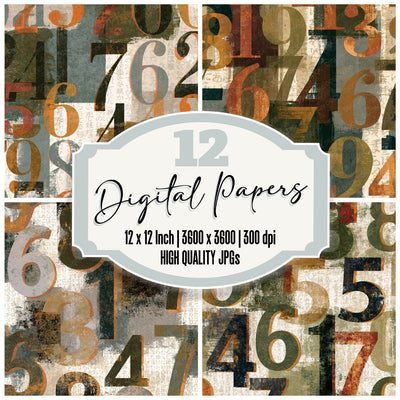 Scandinavian Roulette Numbers Moss Bark digital paper pack cover showing four of the 12 papers