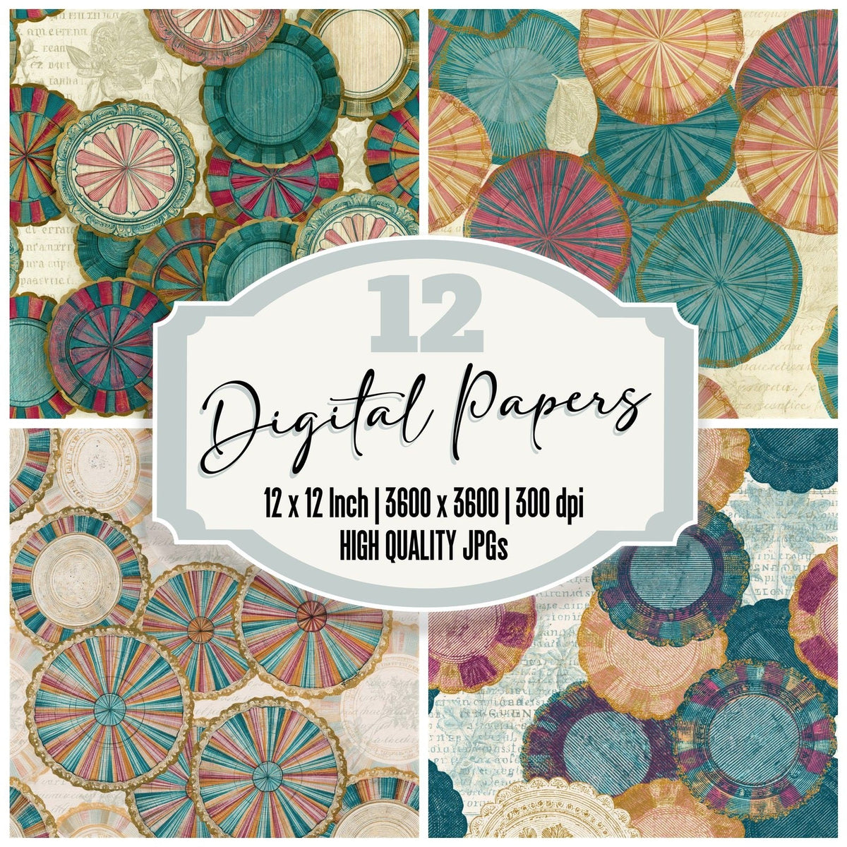 Victorian Poker Chips Turquoise Pink Seamless Digital Paper Pack (DDD017602)