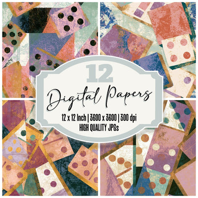 Vintage Travel Dominoes Rose Lilac Seamless digital paper pack cover showing four of the 12 papers