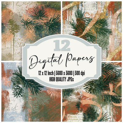 Graffiti Tinsel Rust Moss Seamless digital paper pack cover showing four of the 12 papers