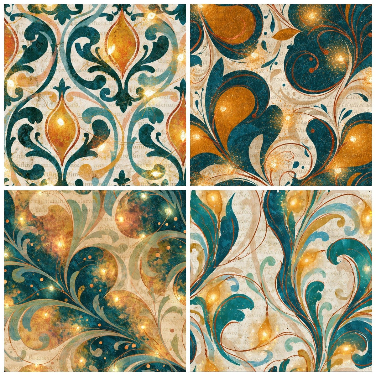Rococo Fairy Lights Ochre Teal Digital Paper Pack (DDD017619)