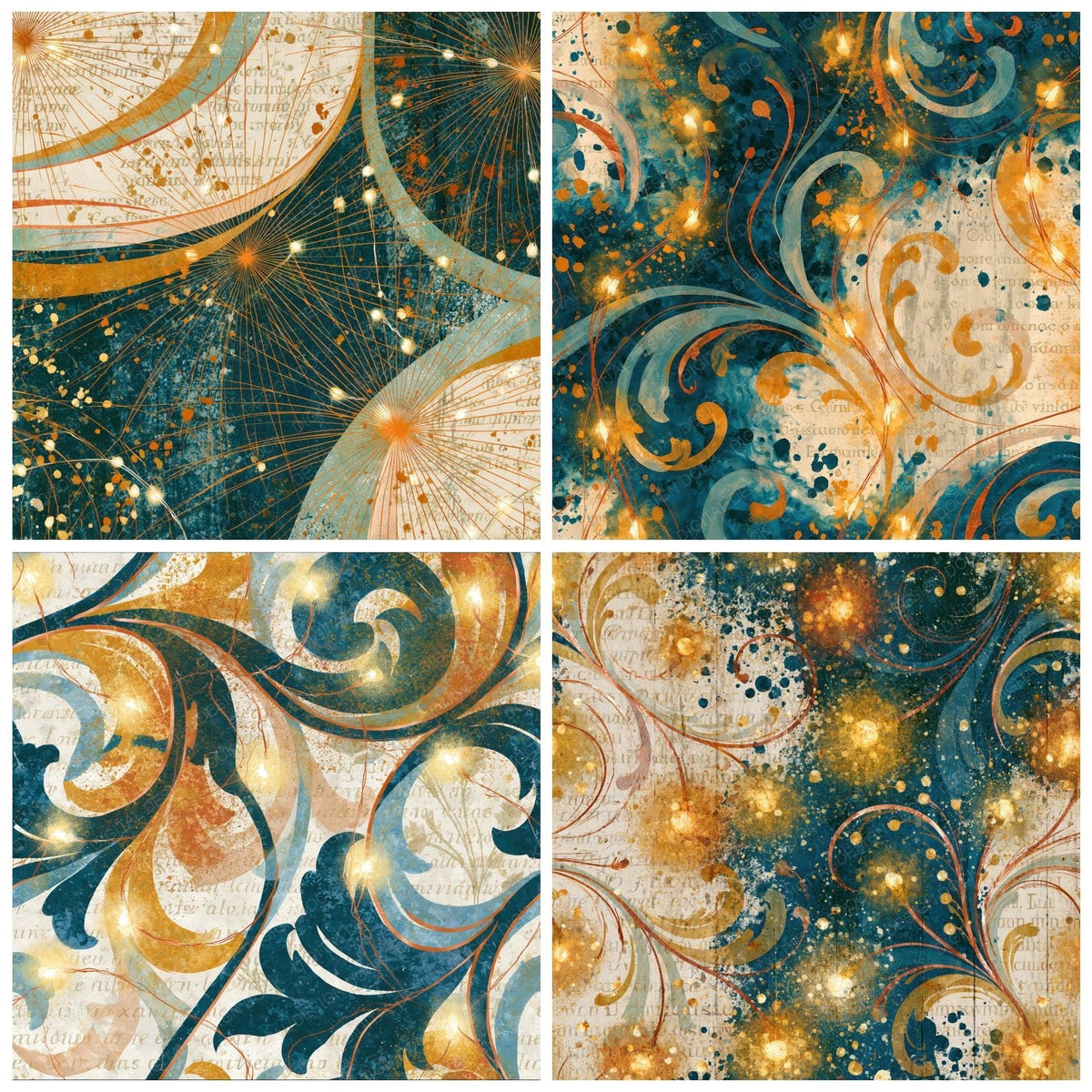 Rococo Fairy Lights Ochre Teal Digital Paper Pack (DDD017619)