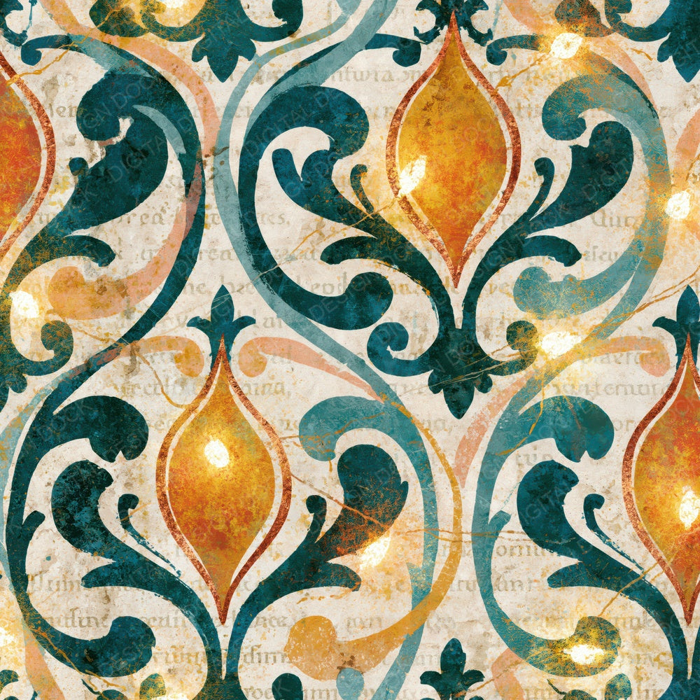 Rococo Fairy Lights Ochre Teal Digital Paper Pack (DDD017619)