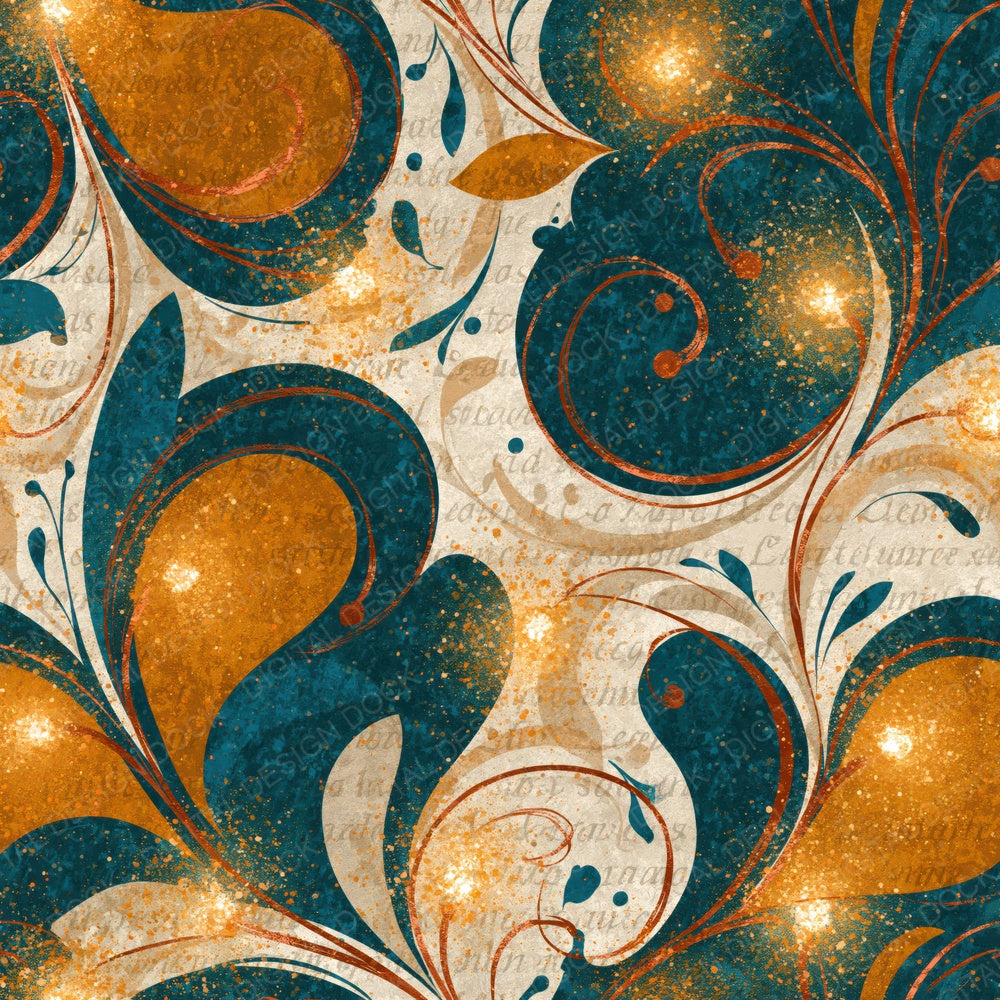 Rococo Fairy Lights Ochre Teal Digital Paper Pack (DDD017619)