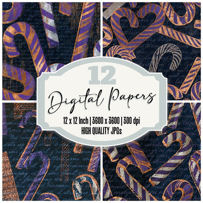 Salt Print Candy Canes Violet Dusk digital paper pack cover showing four of the 12 papers