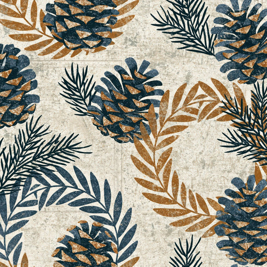Single Scandinavian Pine Cone Wreaths Graphite Cream digital paper shown full size