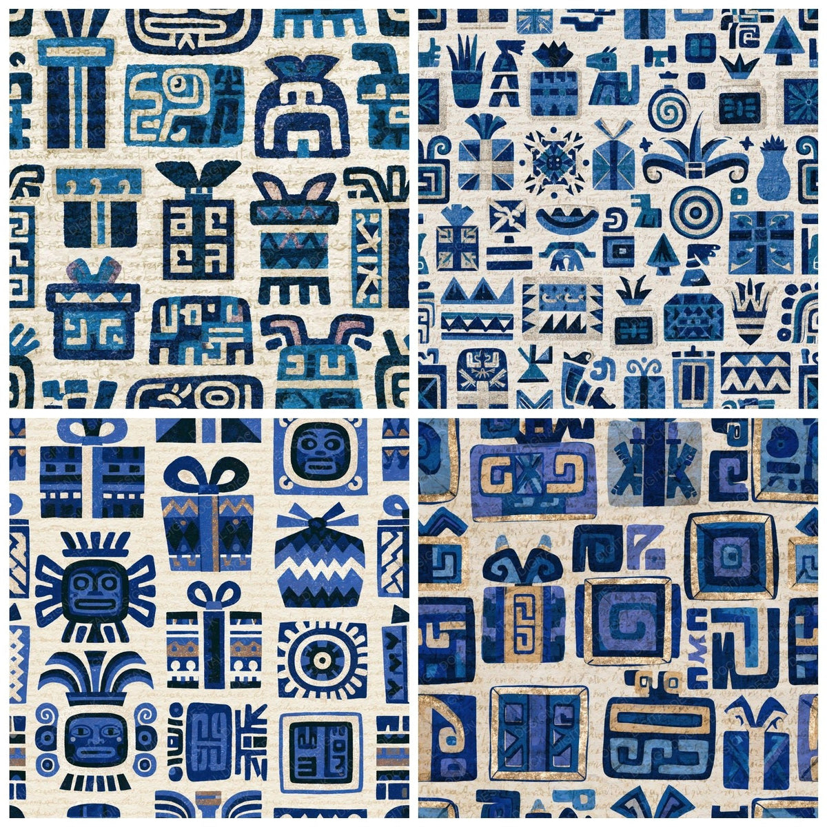 Aztec Glyph Christmas Presents Sapphire Bone Digital Paper Pack (DDD017627)