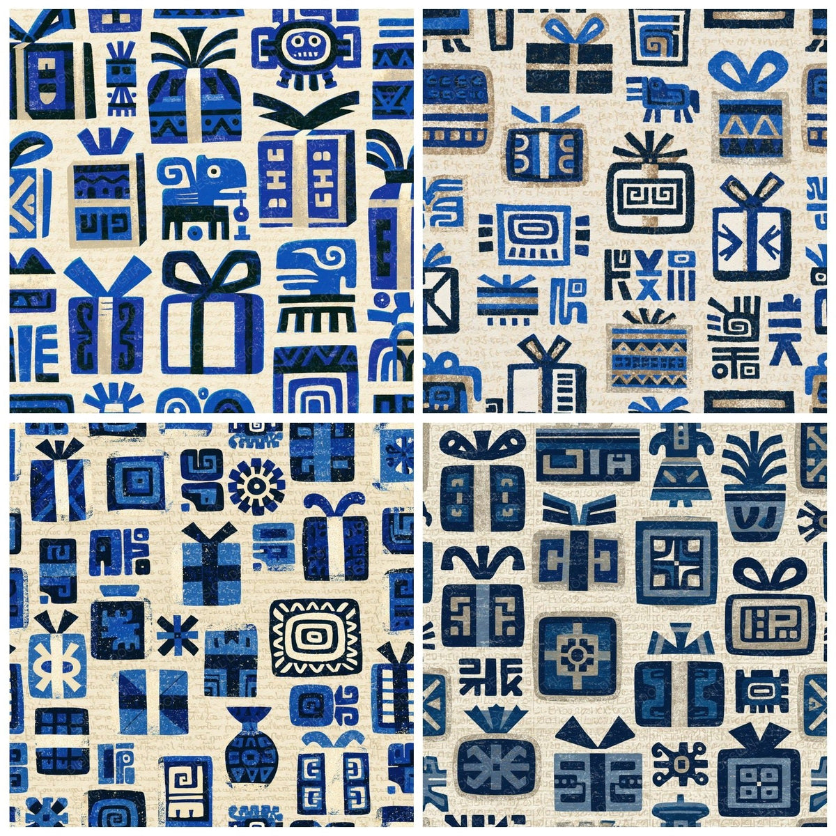 Aztec Glyph Christmas Presents Sapphire Bone Digital Paper Pack (DDD017627)