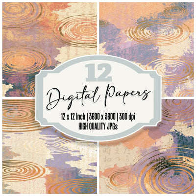 Colour Field Puddle Ripples Peach Lavender digital paper pack cover showing four of the 12 papers