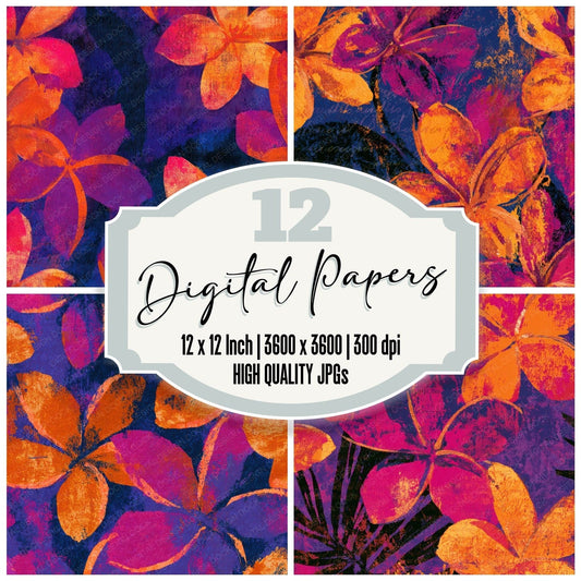Expressionist Frangipani Magenta Purple Digital Paper Pack (DDD017653)
