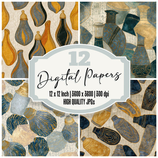 Ert Baby Bottles Slate Butter Seamless digital paper pack cover showing four of the 12 papers