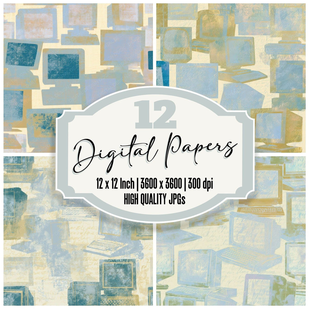 Layered Vintage Computers Fog Silver Digital Paper Pack (DDD017675)