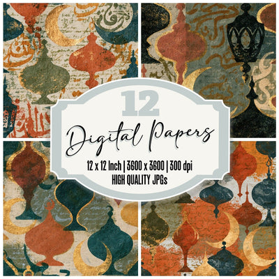 Blueprint Arabian Nights Clay Olive digital paper pack cover showing four of the 12 papers