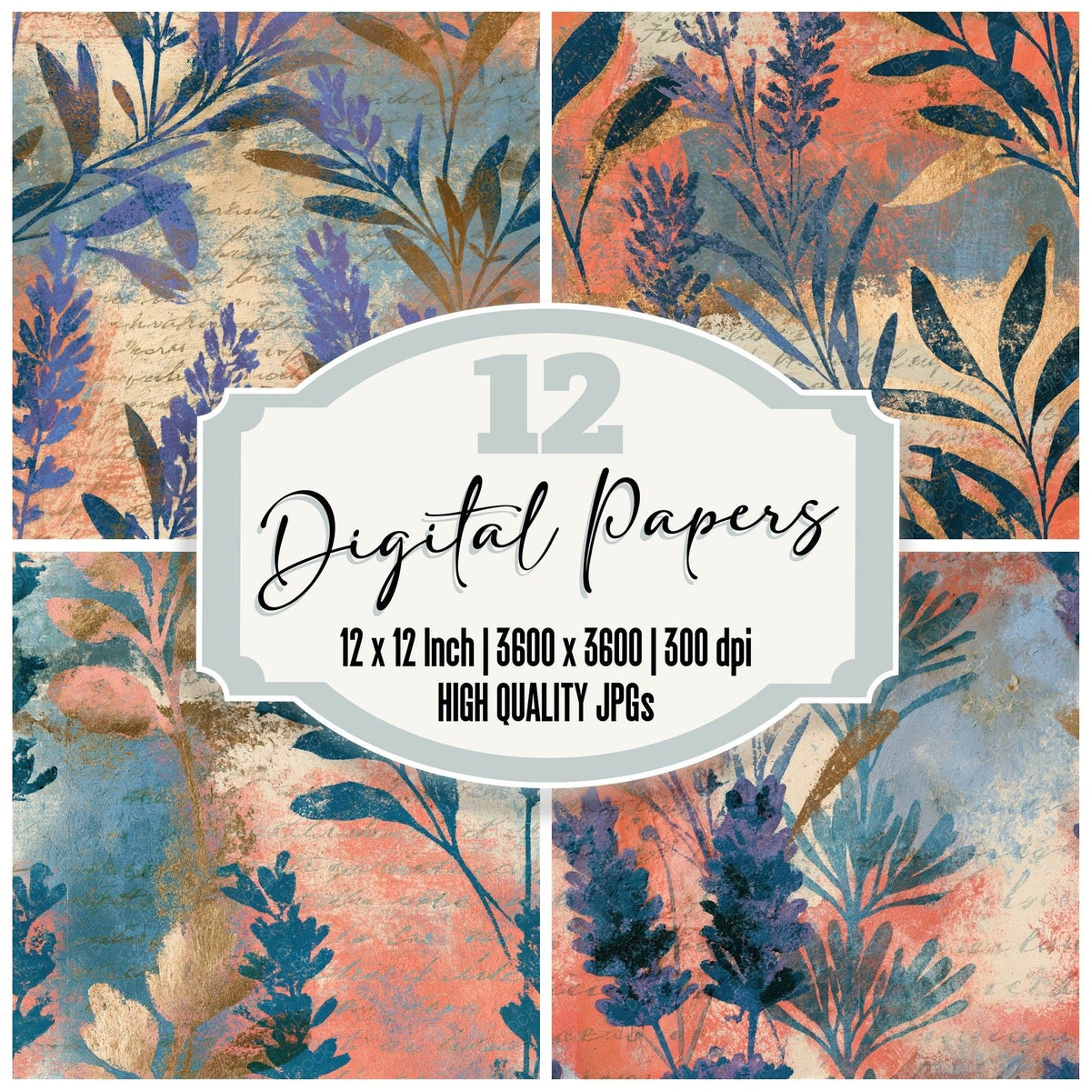 Fresco Lavender Coral Blue Seamless Digital Paper Pack (DDD017694)
