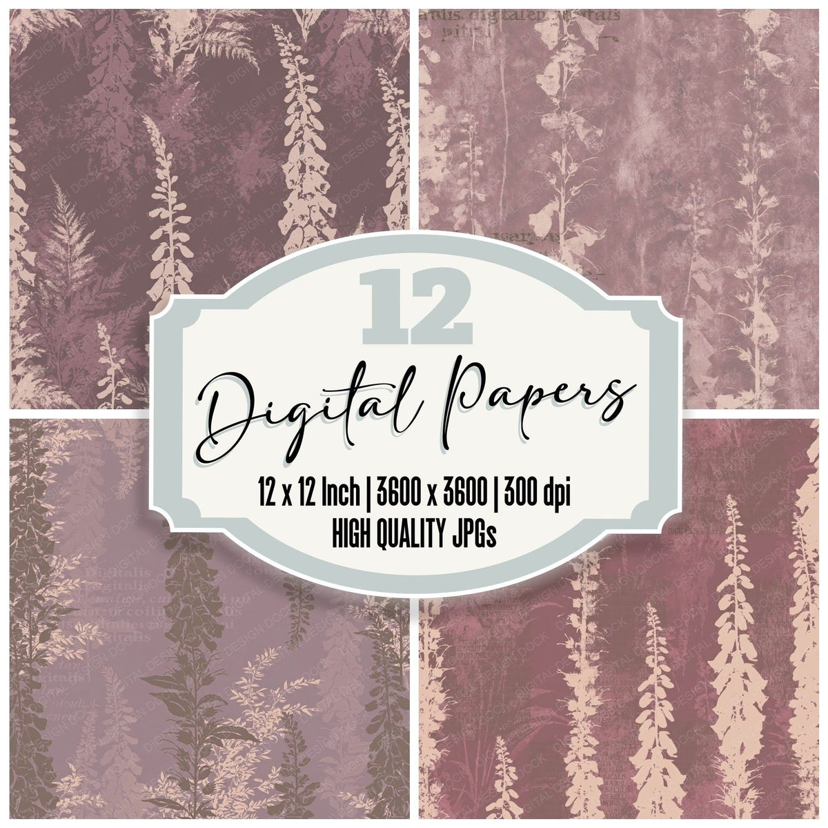 Foxglove Flower Woodland Shade Dusty Magenta Bone Digital Paper Pack (DDD017751)