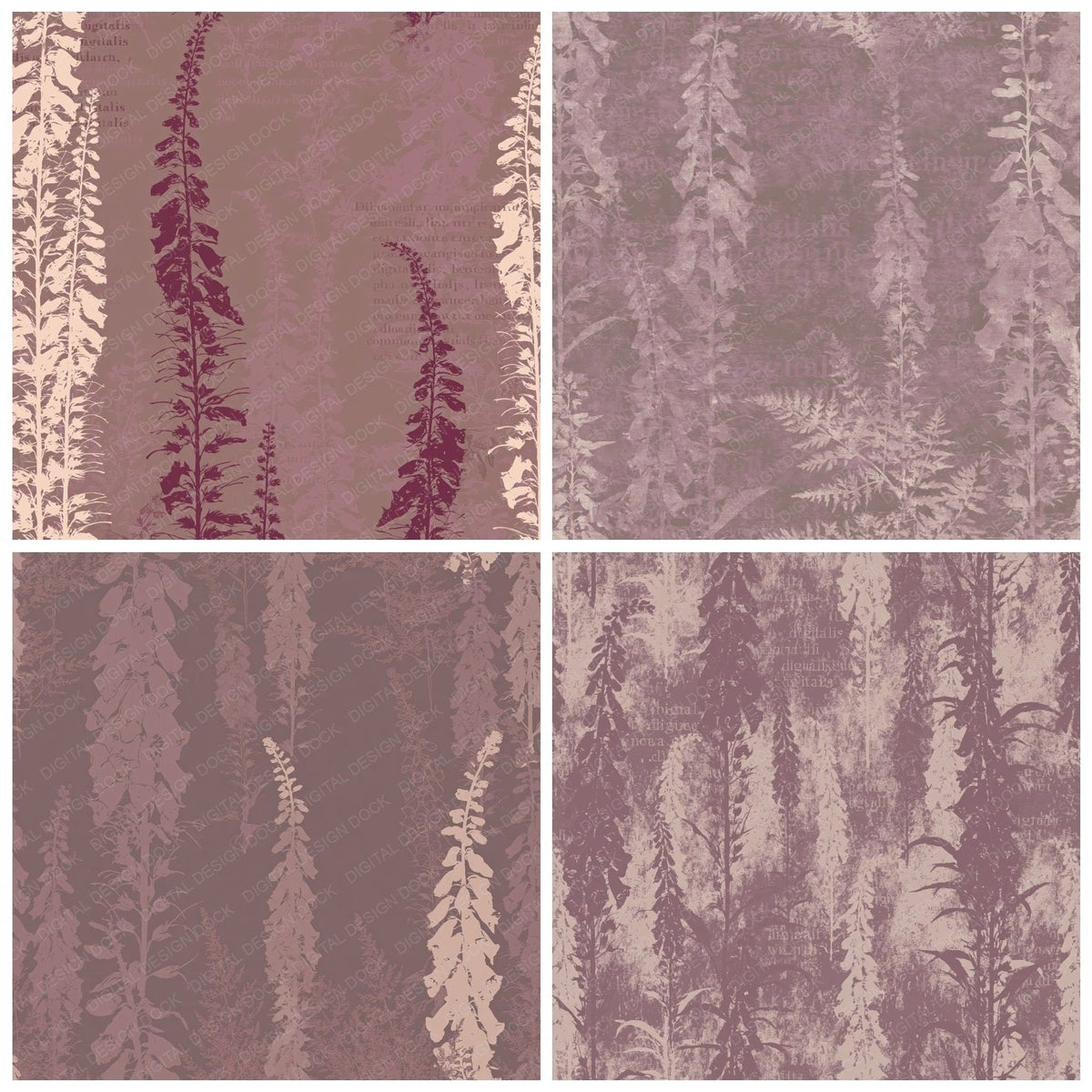 Foxglove Flower Woodland Shade Dusty Magenta Bone Digital Paper Pack (DDD017751)