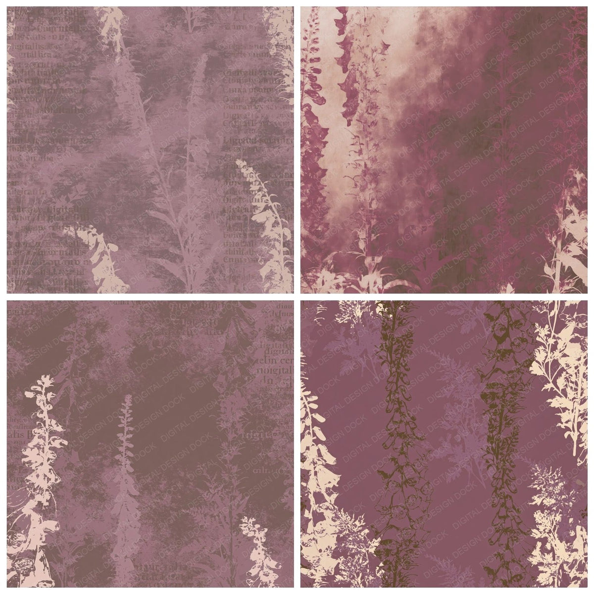 Foxglove Flower Woodland Shade Dusty Magenta Bone Digital Paper Pack (DDD017751)