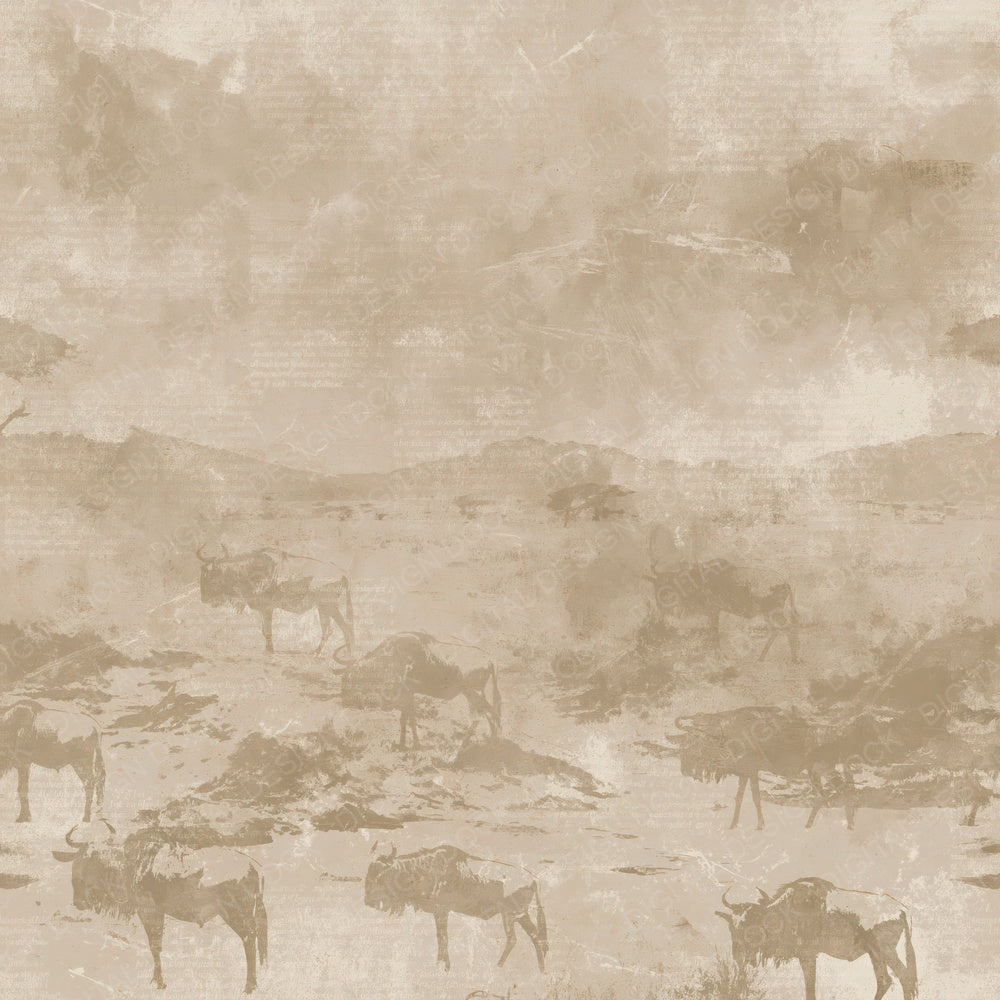 Wildebeest Migration Mammal Savannah Dust Ochre Bone Digital Paper Pack (DDD017801)