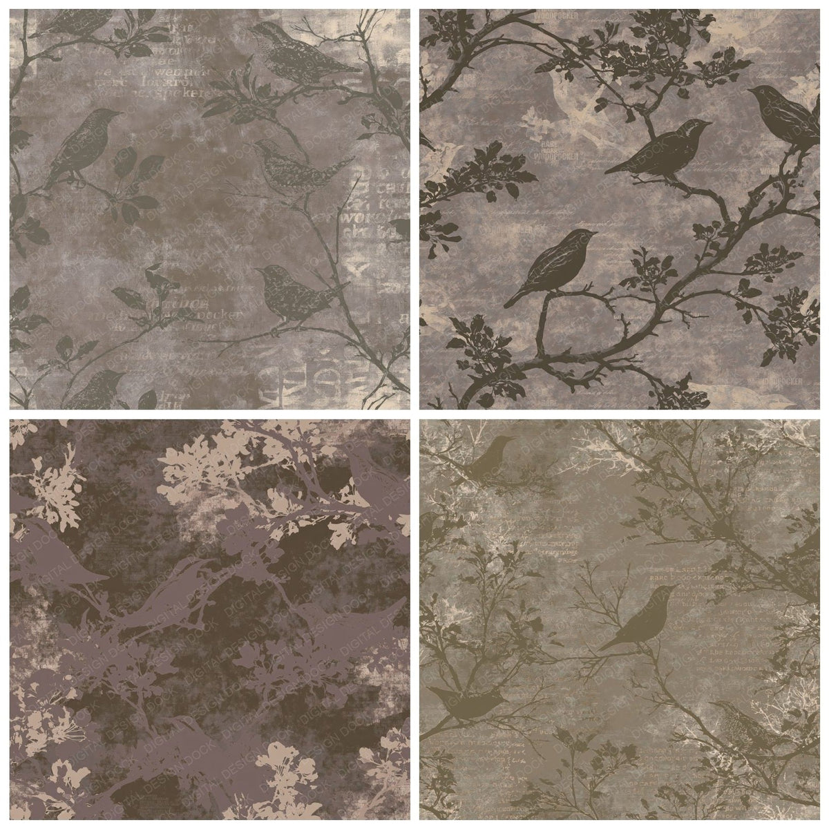 Wryneck Bird Orchard Brown Bark Grey Bone Digital Paper Pack (DDD017804)