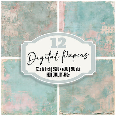 Havana Malecon Sea Wall Bleached Teal Flaked Pink Bone digital paper pack cover showing four of the 12 papers