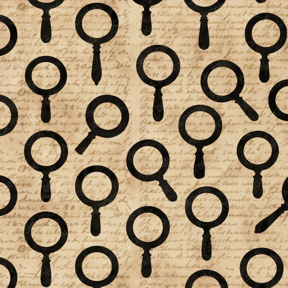 Magnifying Glass Parchment Brass Gold Ink Black Digital Paper Pack (DDD017834)