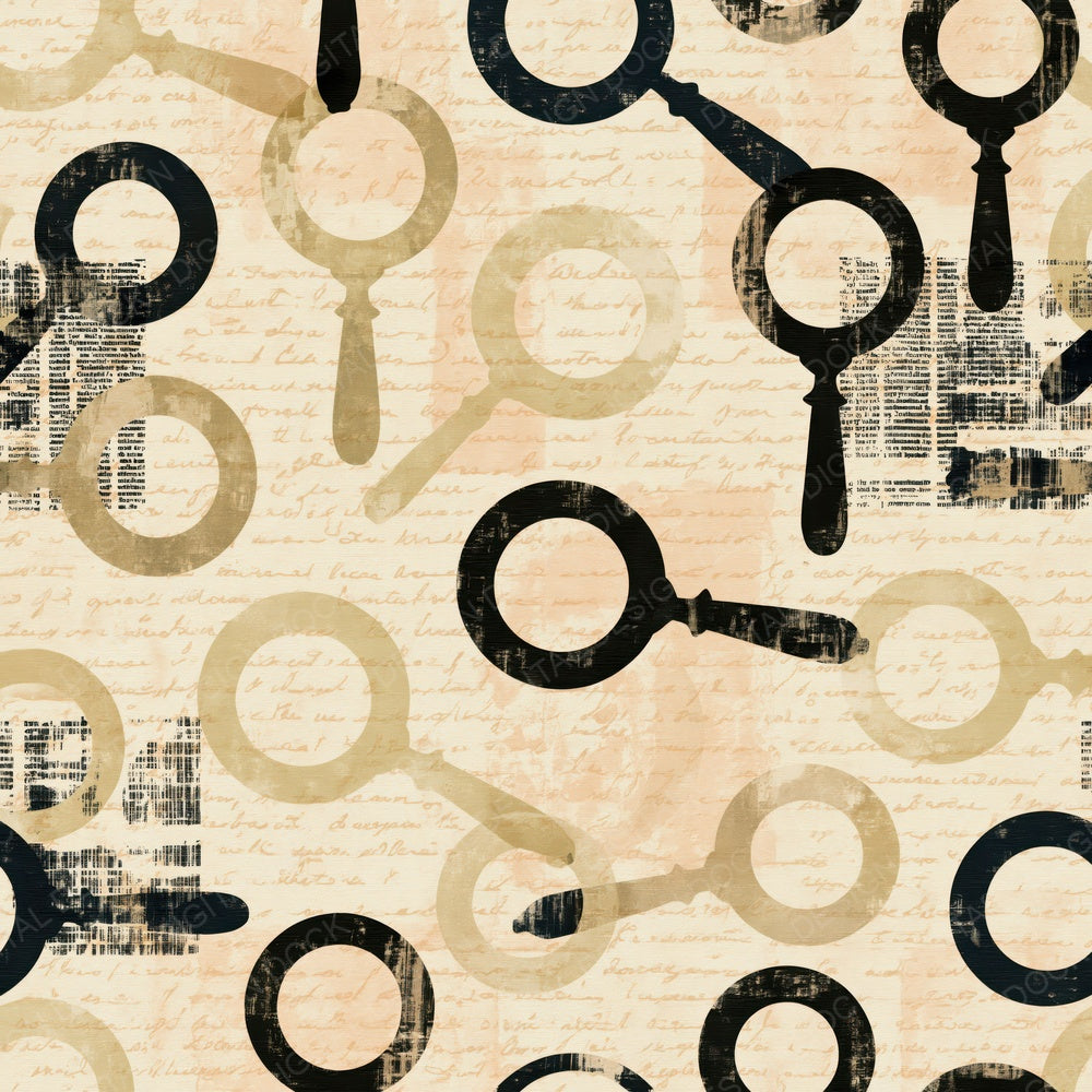 Magnifying Glass Parchment Brass Gold Ink Black Digital Paper Pack (DDD017834)
