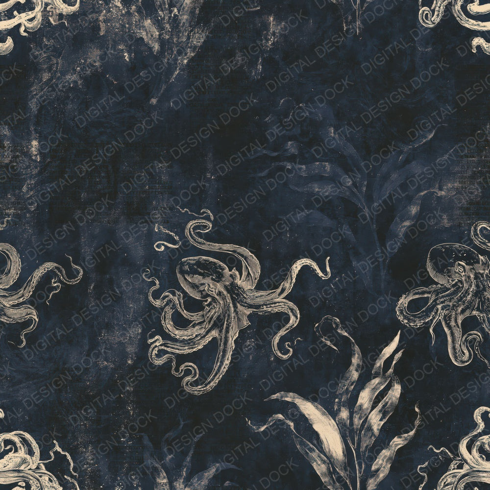 Common Octopus Sea Creature Mediterranean Midnight Sepia Bone Digital Paper Pack (DDD017849)