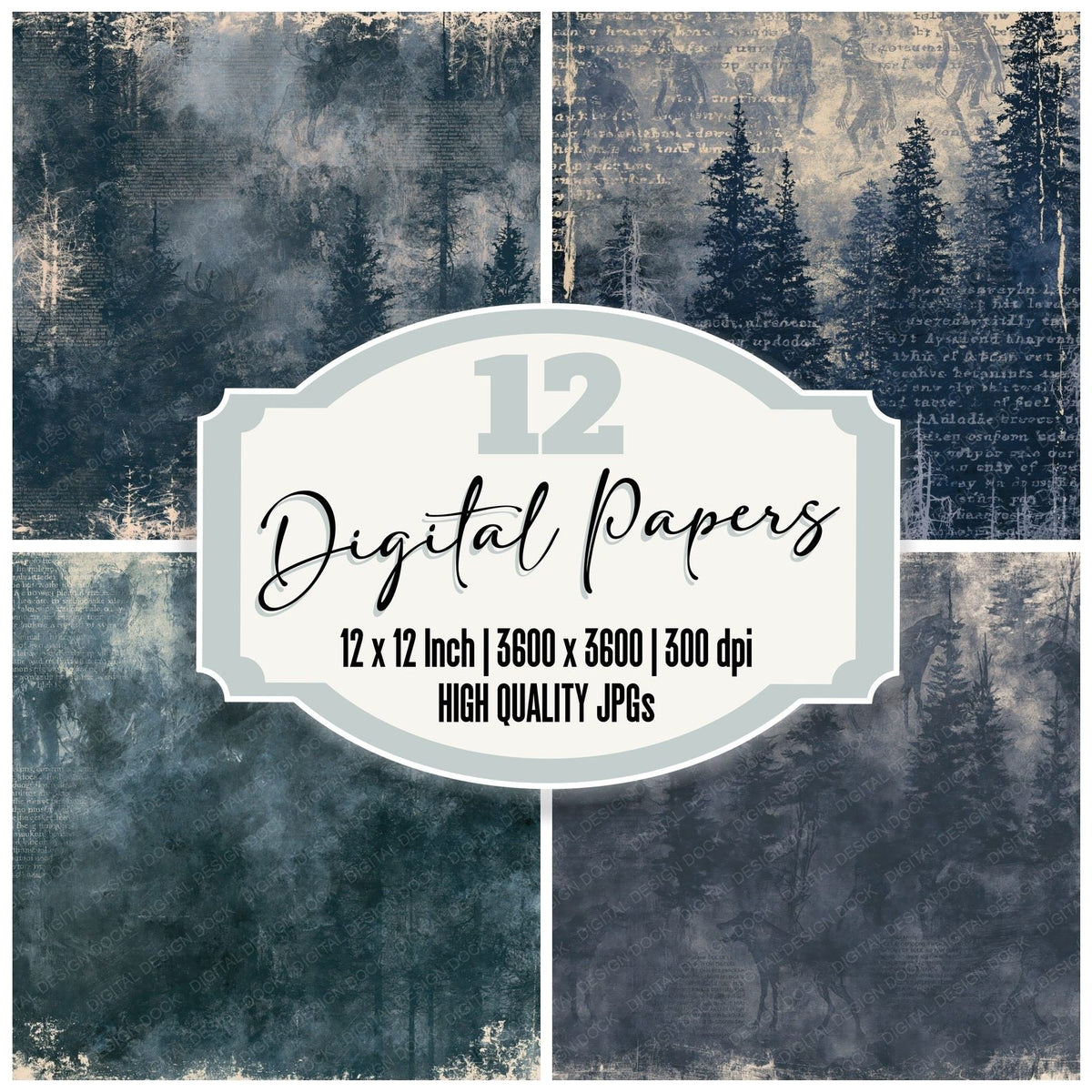 Wendigo Cryptid Boreal Midnight Frost Silver Bone Digital Paper Pack (DDD017863)