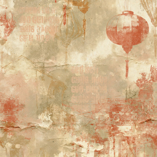 Single Hoi An Lantern Town River Mustard Dusty Crimson Bone digital paper shown full size