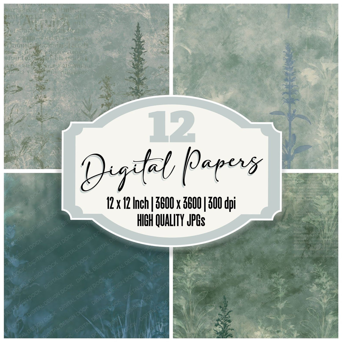 Bugle Flower Woodland Green Gentian Blue Bone Digital Paper Pack (DDD017890)